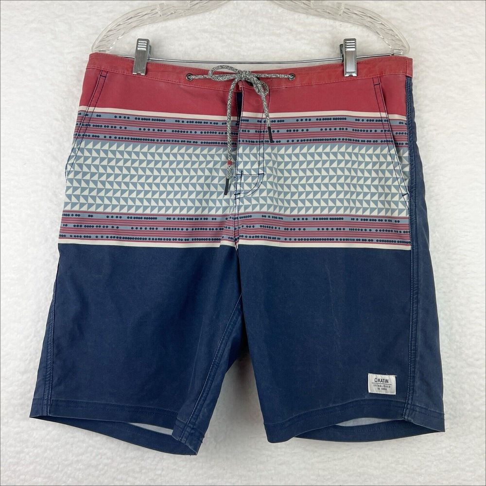 KATIN Navy Blue Colorblock Hybrid Board Swim Shorts Relaxed Size 32"‎ Inseam 8"
